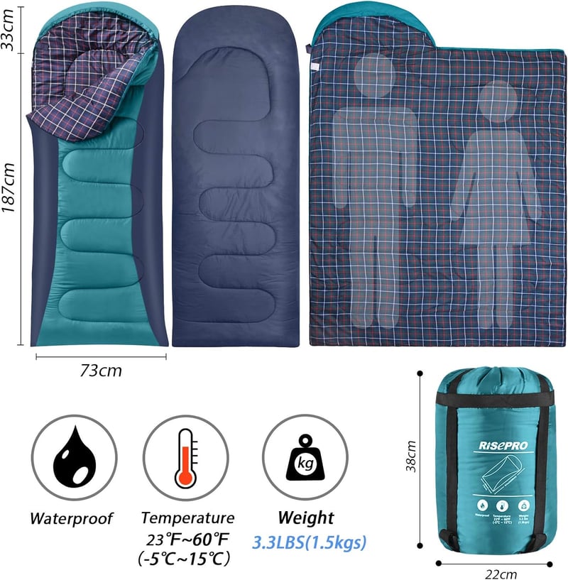 RISEPRO Múmia Hálózsák 3-4 Évszakos Használatra - Vízálló Poliészter, Flanell Bélés, -5°C-15°C, Túrázáshoz, Kempingezéshez, 187x73cm