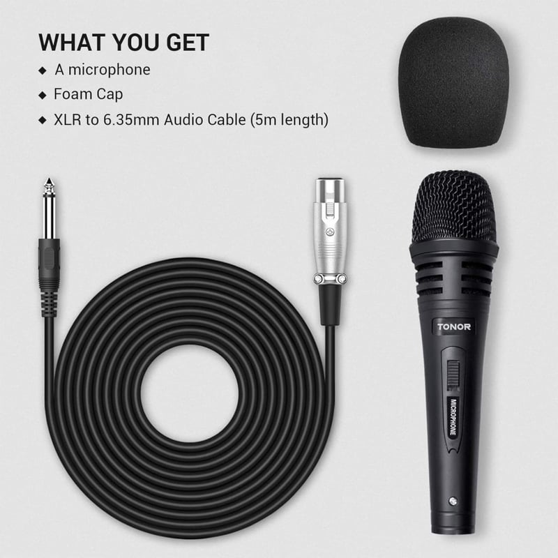 TONOR dinamikus mikrofon XLR kábellel, karaoke géphez, DVD-hez kompatibilis