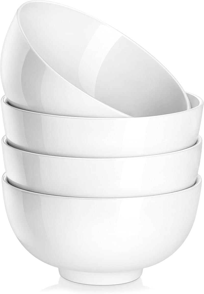 MALACASA 4 darabos porcelán tál szett krémfehér 750ml - leveses tálak rizs gabonafélék desszert salátához mikrózható mosogatógépben mosható