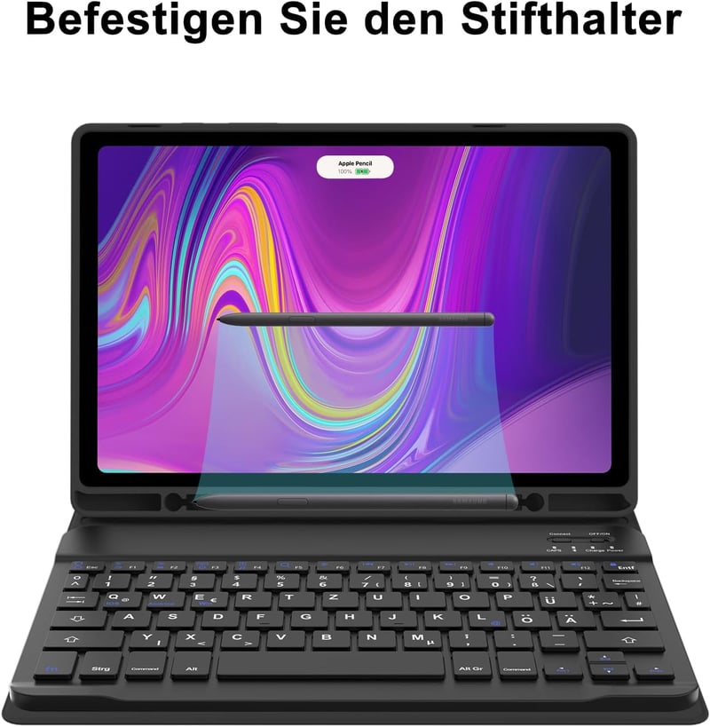 SENGBIRCH Bluetooth Billentyűzetes Tok Samsung Galaxy Tab A9 Plus 11" (2023) Tablethez - Levehető QWERTZ Vezeték Nélküli Billentyűzet, Feket
