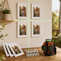 Sada na galériu na stenu: 4x rám na fotky + 25x samolepiaci háčik + laserová vodováha 1
