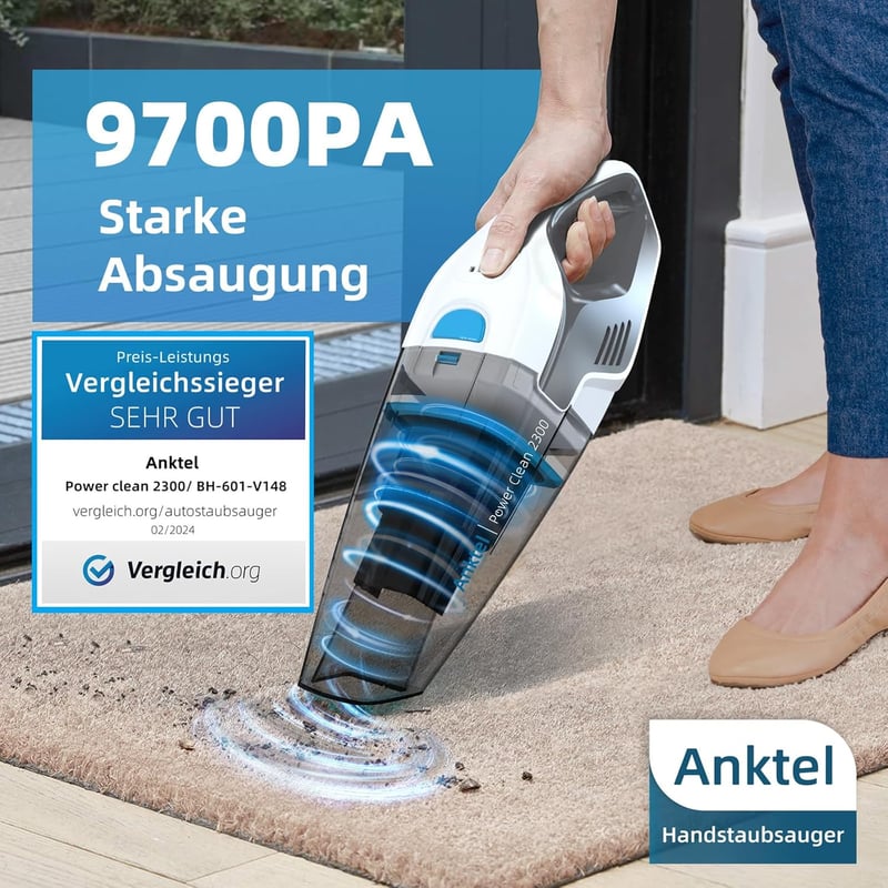 Anktel 14,8V-os Vezeték Nélküli Kézi Porszívó, Nedves-Száraz, HEPA Szűrős, 9700Pa