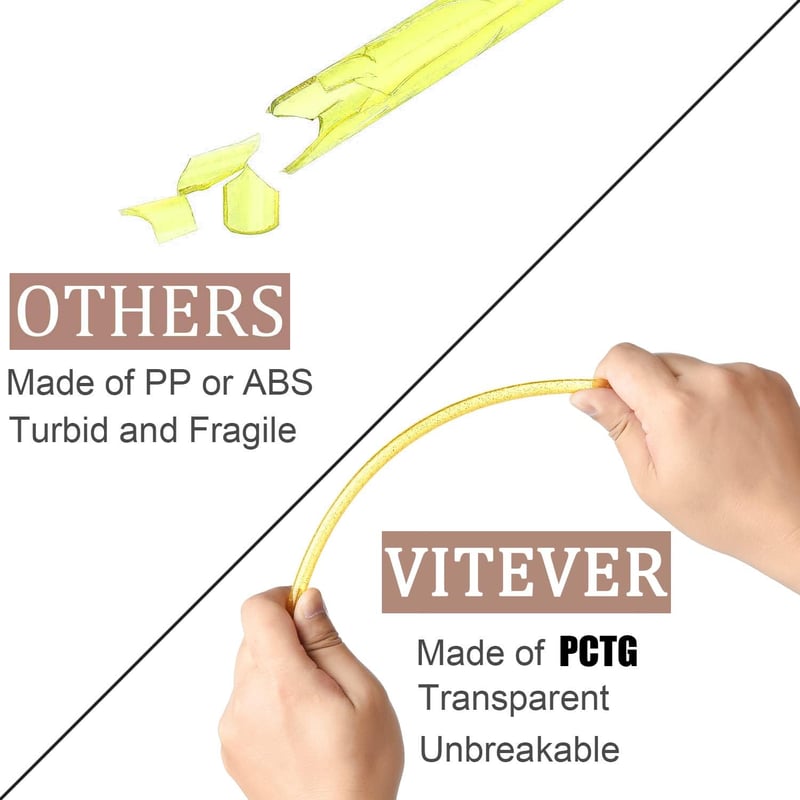 VITEVER 12 db-os Csillogó, Újrahasználható Átlátszó Műanyag Szívószál Készlet, 28 cm, Tisztítókefével