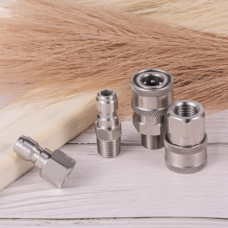 SAVITA Nagynyomású Mosó Gyorscsatlakozó Készlet - 4 db Rozsdamentes Acél NPT 1/4" Belső-Külső Menetes Adapter 5000 PSI-ig, Ezüst