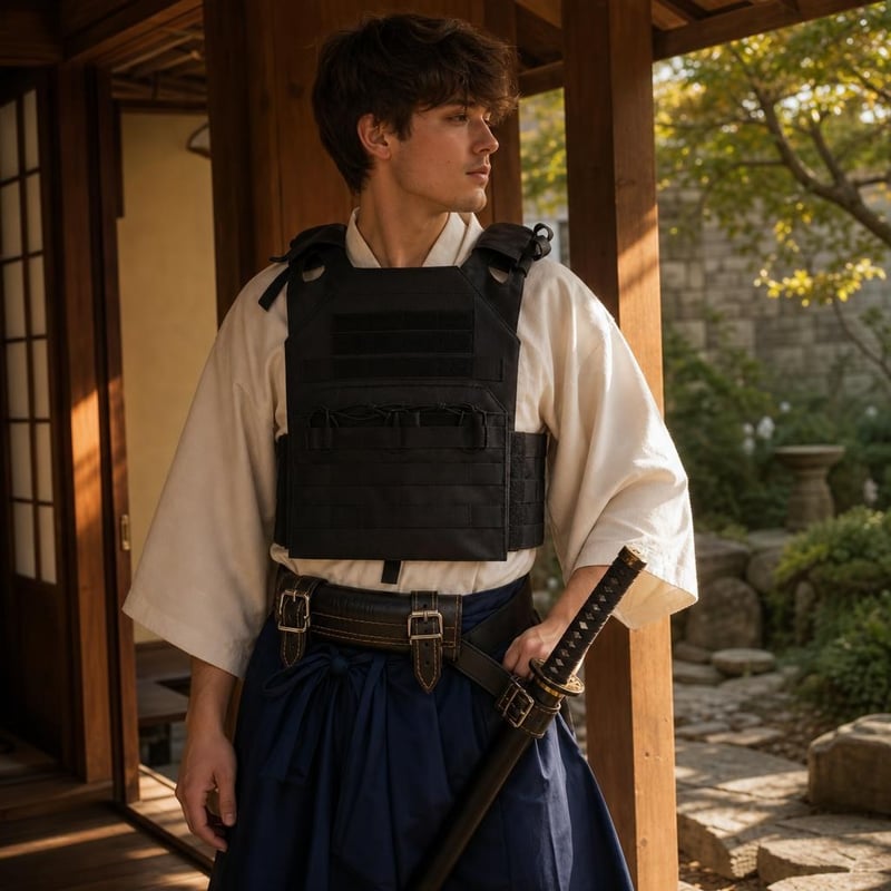 Samurai Con-Commando set: 1x držač mača za remen + 1x crni airsoft prsluk