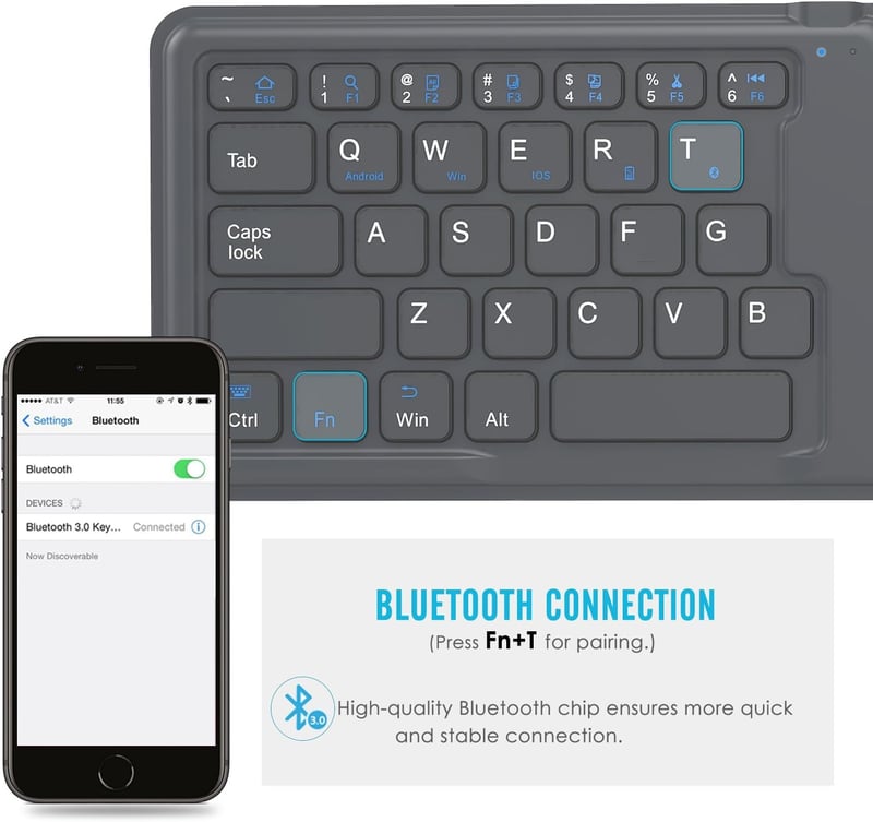 MoKo Összehajtható Bluetooth angol Billentyűzet - Univerzális, Vezeték Nélküli, Újratölthető, Ultravékony, Ergonomikus - iOS, Android, Windows 