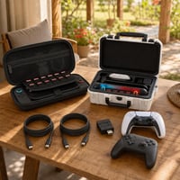 Pachet Gaming Switch 2: geantă 24 jocuri + carcasă dură + 2 cabluri 60W USB-C + adaptor Bluetooth 1