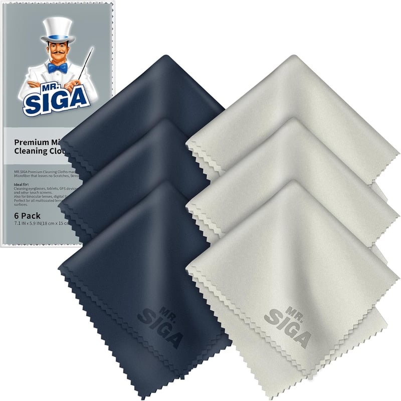 MR.SIGA Prémium Mikroszálas Tisztítókendő Szemüveghez, Képernyőkhöz és Tabletekhez - 6 db-os Csomag, 15x18 cm, Tengerészkék/Szürke