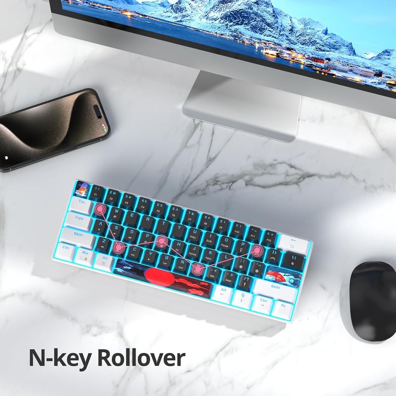 SOLIDEE 61 gombos kompakt mechanikus gamer billentyűzet, piros kapcsolókkal, LED háttérvilágítással, PS5/PS4/Xbox