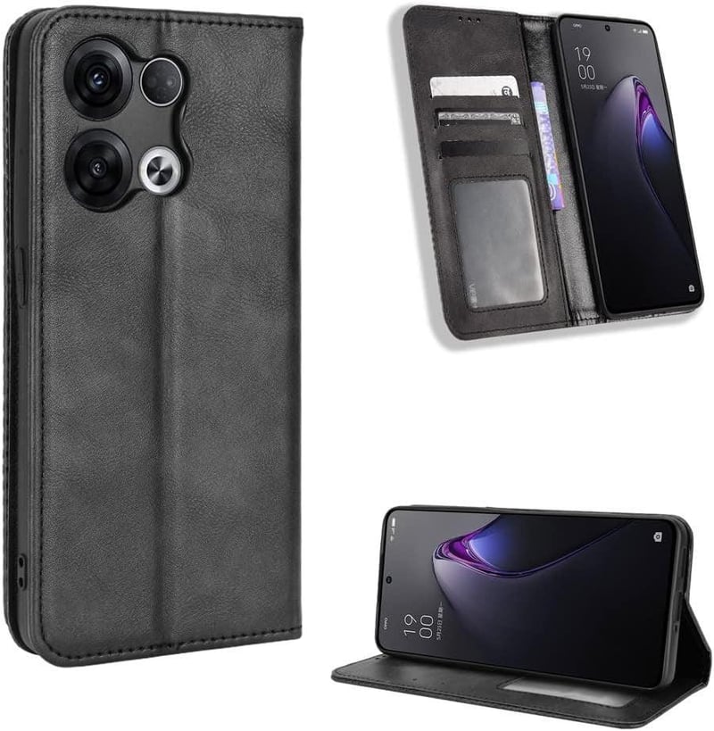 OPPO Reno 8 5G Fekete Bőr Flip Védőtok és Pénztárca Kombó