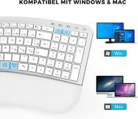 Seenda ergonomikus vezeték nélküli billentyűzet, USB-s, tenyértámasszal, Mac és Windows kompatibilis, német kiosztás, fehér-ezüst 4