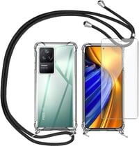 Xiaomi Poco F4 átlátszó tok üvegfóliával és fekete pánttal 1