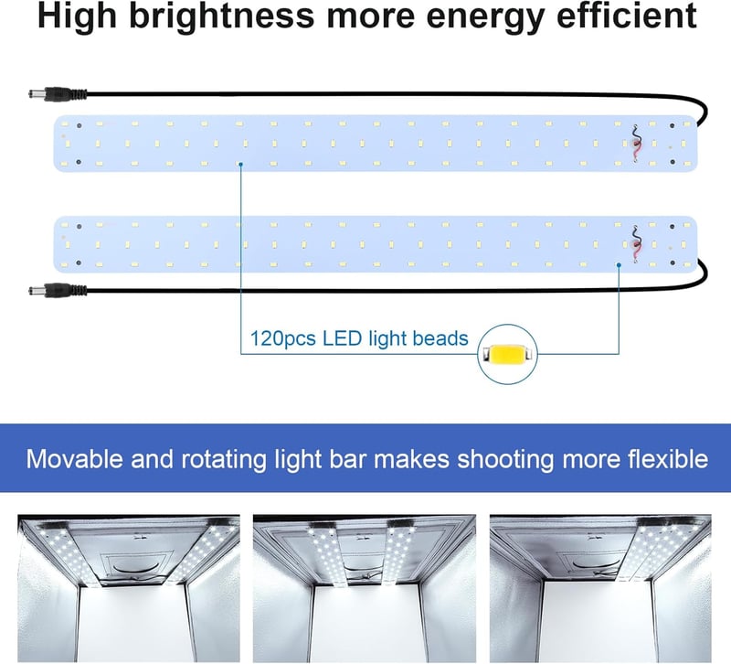 PULUZ Fotó Stúdió Fénydoboz 60x60x60 cm - Összecsukható Fotósátor 120 LED Világítással, 6 Háttérrel, Többszögű Fotózáshoz