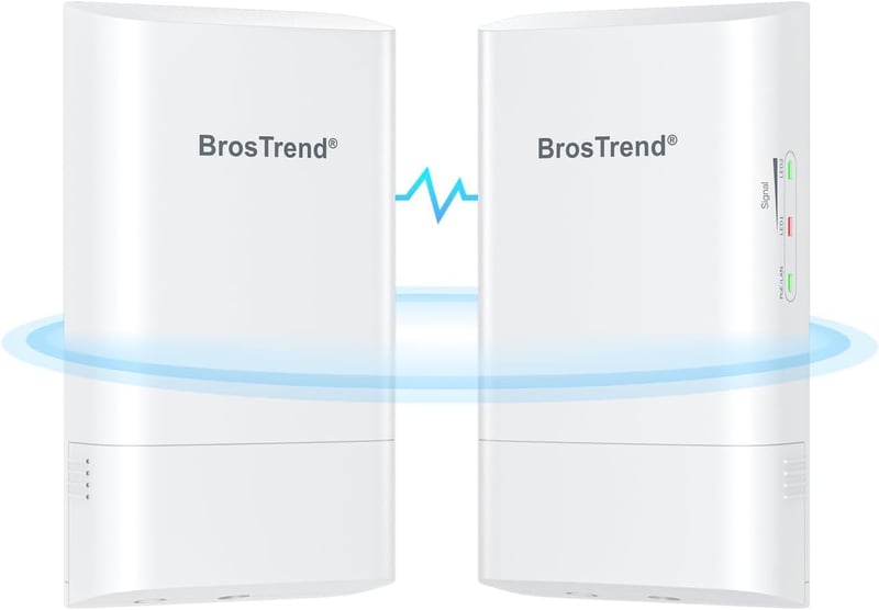 BrosTrend 5GHz 867Mbit/s Kültéri WiFi Híd, 1 KM Hatótávolságú WLAN Bridge, IP65 Vízálló Irányított Antenna, Passzív PoE Adapterrel, PTP/PTMP