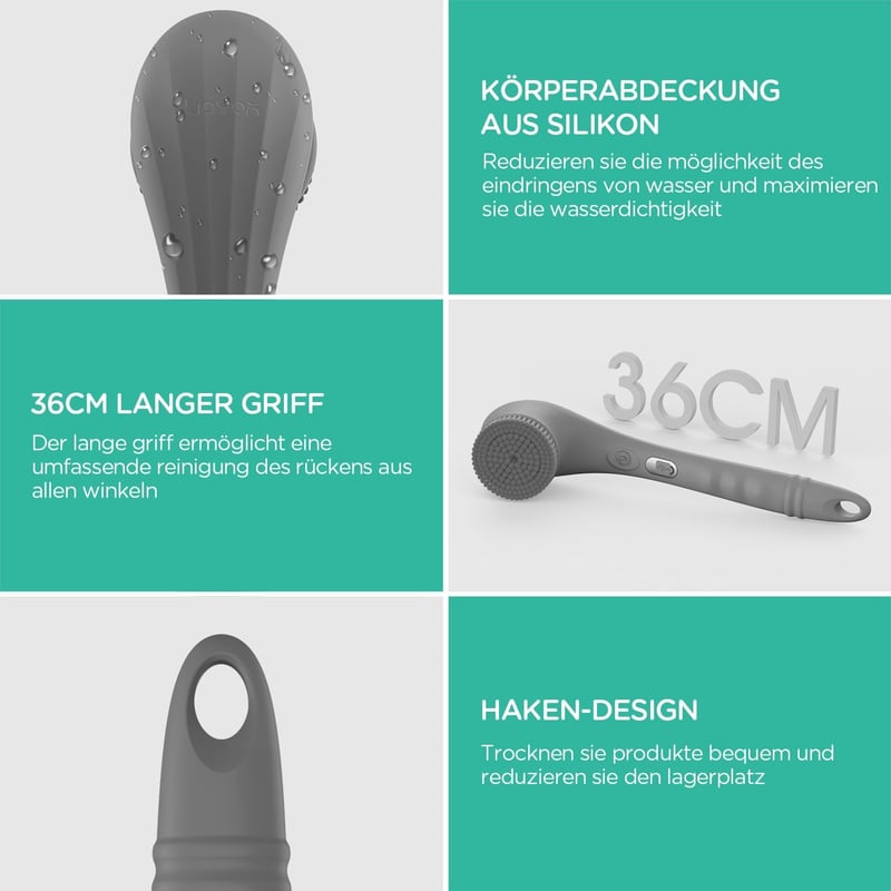 VOYOR elektromos hátsúroló kefe, vízálló, USB-tölthető, szürke