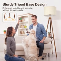 OUTON Fa Állólámpa Polccal - Távirányítós LED Tripod Lámpa 4 Színhőmérséklettel, Időzítővel, Bézs Lámpaernyővel Nappaliba, Hálószobába, Irod 4