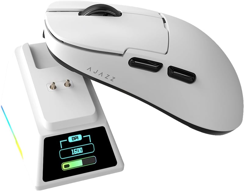 AJAZZ AJ159-APEX Gamer Egér PAW3390 Szenzorral, RGB Töltőállomással, 8000Hz, 42K DPI, Vezeték Nélküli, Bluetooth, Ergonomikus, 56g Könnyű