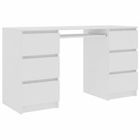 Birou vidaXL alb din lemn prelucrat, 140x50x77 cm, cu 6 sertare — defect, pentru piese: lipsește placa A2 (stare: vezi a 2-a imagine) 1