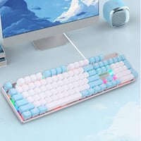 Rózsaszín mechanikus gamer billentyűzet, RGB háttérvilágítással, kék kapcsolókkal, 104 gombos 8