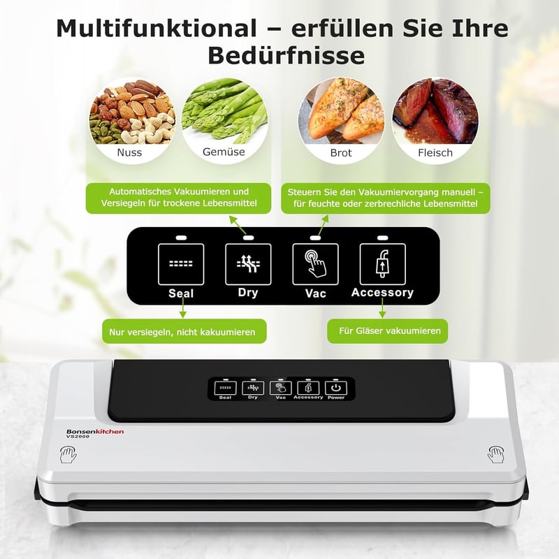 Bonsenkitchen fehér vákuumfóliázó gép - VS2000 modell