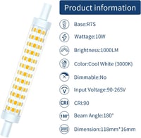 7117 R7s LED Izzó (118 mm) – 10W, Meleg Fehér 3000K, 360° Fény, Halogén 100W Kiváltó, 2 db 3