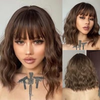 HAIRCUBE Rövid Bob Paróka Frufruval - Természetes Hatású Barna Műhaj, Hőálló Szintetikus Szálak, Napi Viseletre 1