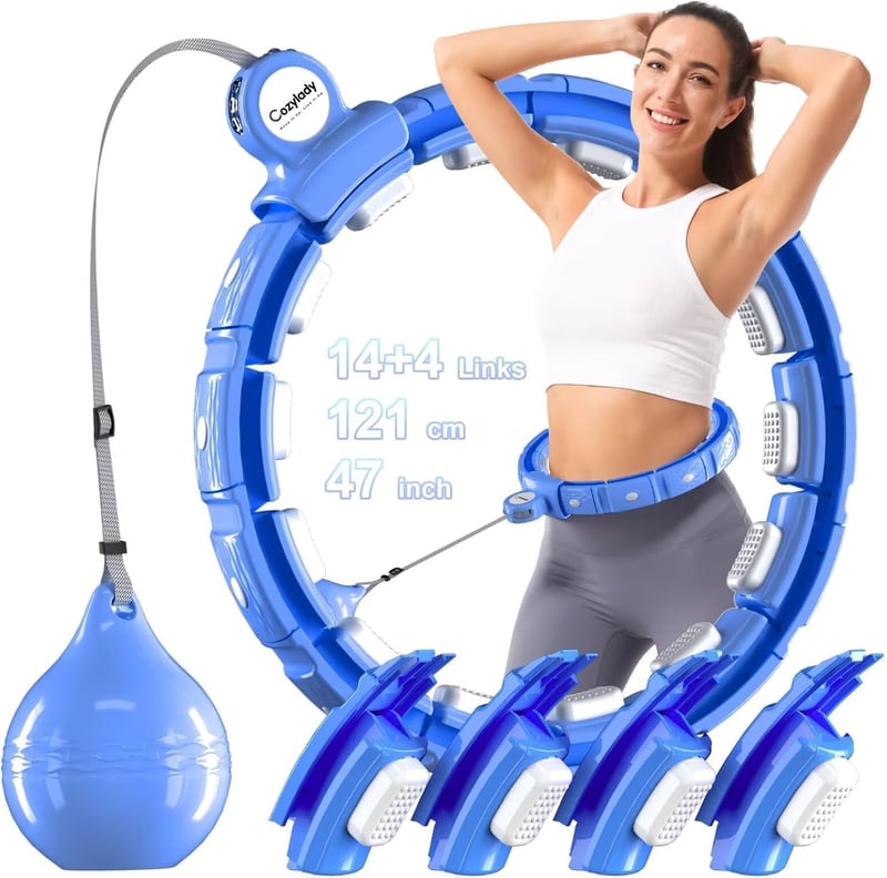 Cozylady Okos Súlyozott Hula Hoops Felnőtteknek - Fogyást Segítő Infinity Karika Súlygolyóval, Csendes Fitness Abroncs, 124 cm, Kék