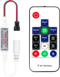 BTF-LIGHTING 14 gombos vezeték nélküli RF LED RGB vezérlő, 300 féle világítási effekttel, WS2811/WS2812B LED szalagokhoz, DC5V/12V 1