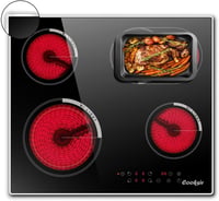 Cooksir Beépíthető Üvegkerámia Főzőlap 59 cm - 4 Zónás, Ovális és Dupla Főzőfelülettel, 6700W, Gyerekzárral, Túlmelegedés Elleni Védelemmel - Set of 4 With Oval Zone 1
