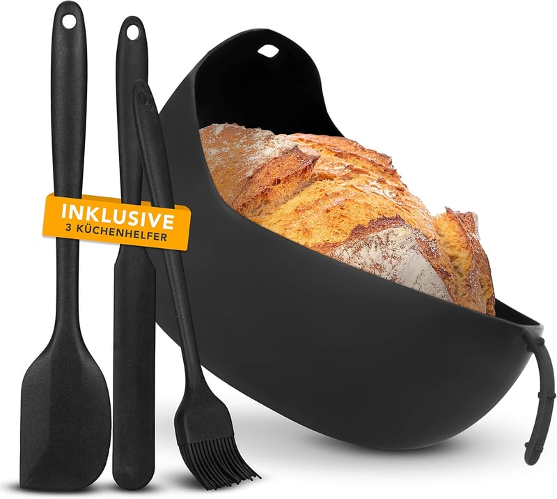 Avidi 3 az 1-ben szilikon kenyérsütő forma szett - kerek, 500g-1000g kenyérhez, receptekkel és konyhai eszközökkel