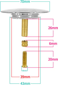 Univerzális sárgaréz fürdőkád dugó, 39-43mm, 8mm-es rúddal 4