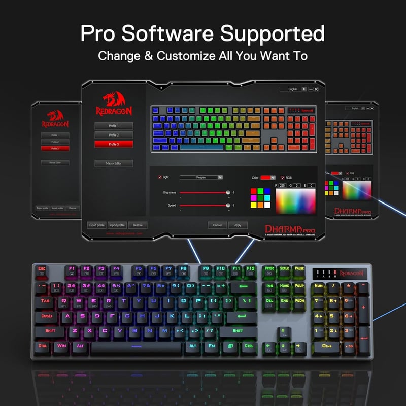 Redragon K556 PRO RGB vezeték nélküli gamer billentyűzet, cserélhető csendes piros kapcsolókkal