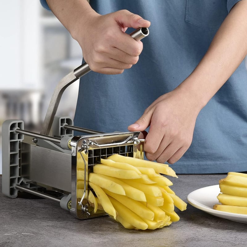 Sopito Rozsdamentes Acél Burgonyaszeletelő 1,27 cm-es Pengékkel - Profi Hasábburgonya Vágó Erős Tapadókoronggal Otthoni és Vendéglátóipari H