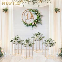 Nuptio Fém Virágváza - 40 cm Magas Arany Geometrikus Asztali Virágtartó Állvány Esküvői Dekorációhoz, Téglalap Alakú Virágpolc 3