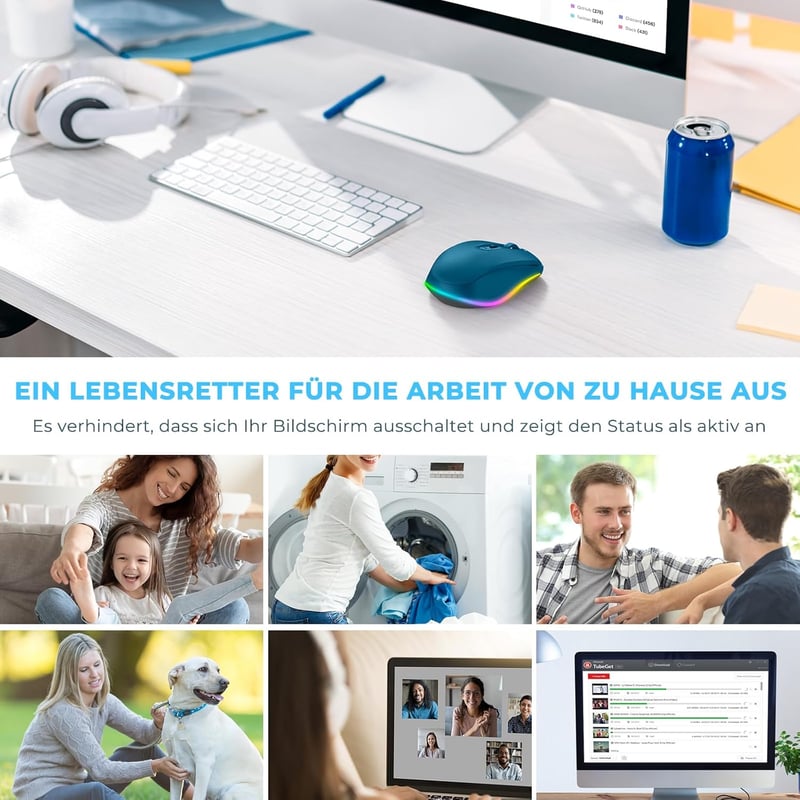 seenda LED Vezeték Nélküli Egér Beépített Mozgásérzékelővel, Újratölthető 2.4G USB Optikai Egér Laptophoz, Csendes Működés, 2000 DPI, Sötétk