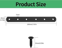 Fekete Fém Összekötő Lemez 10db - Bútorokhoz, Polcokhoz, Szekrényekhez - 200x20x3mm Perforált Lapos Vasalat 60 Csavarral 2