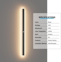 K-Bright 120 cm-es Kültéri LED Fali Lámpa Mozgásérzékelővel - IP65 Vízálló Fekete Modern Világítás Kerthez, Garázshoz, 3000K Meleg Fehér Fén 4