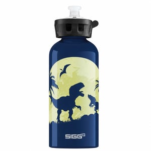 Sticlă pentru copii din aluminiu SIGG Glow Moon Dinos 0,4 l, albastră cu model de dinozaur, fără dop (stare: vezi a 2-a poză)