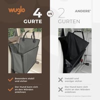 WUGLO Extra Stabil Autós Kutyaülés - Megerősített Kutyaülés Kis és Közepes Kutyáknak 4 Rögzítőpánttal - Vízálló Hátsó Ülésre (M-méret, Szürk - M, gray 3