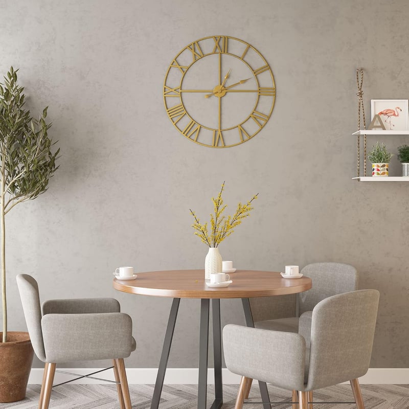 HAITANG Vintage Fém Falióra - 60 cm, Fekete, Római Számokkal, Csendes Működés, Nappali, Hálószoba, Konyha Dekoráció