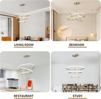 minifair LED Függőlámpa - Szabályozható Fényerejű 3 Gyűrűs Arany Csillár 20+40+60cm, 52W - Modern Akril Mennyezeti Lámpa Étkezőbe, Nappaliba 5