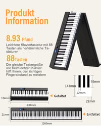 OYAYO 88 Billentyűs Összecsukható Digitális Zongora - Félsúlyozott Billentyűk, Bluetooth, MIDI, 128 Ritmus és Hangszín, Kezdőknek 4