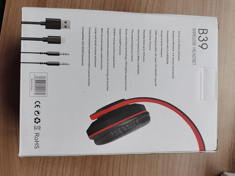 MUARRON Összecsukható Bluetooth Fejhallgató - Piros-Fekete, Nagy Akkuval, Mikrofonnal, 10m Hatótáv