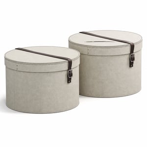 Set 2 cutii rotunde pentru pălării BIGSO BOX OF SWEDEN RUT, bej — defect, funcționează parțial: capacul cutiei mari este tăiat (stare: vezi poza a 2-a)