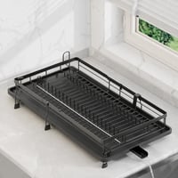 Rottogoon Uscător de vase extensibil pentru blatul de bucătărie, negru — lipsesc suportul pentru tacâmuri și suportul pentru pahare (stare: vezi a 2-a fotografie) 1