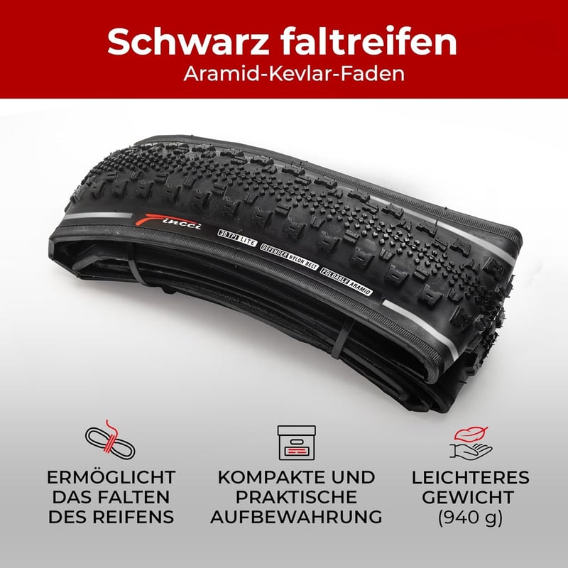Fincci 700x38c Összehajtható Gravel Kerékpárgumi Szett - 28x1,5" Defektvédelemmel, Hibrid és MTB Kerékpárokhoz, 40-622 Méretben