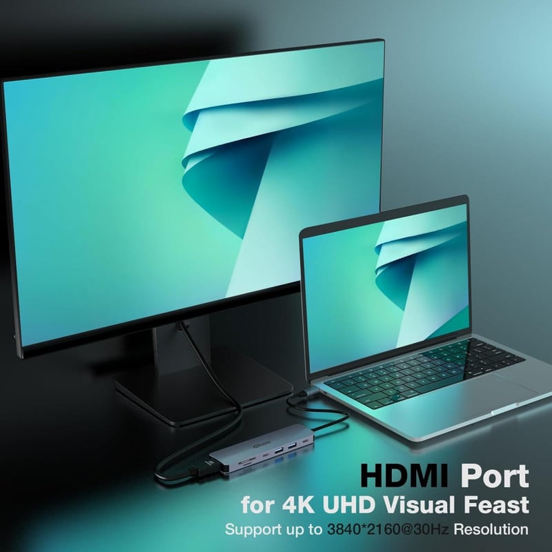 Hub Type-C 7 în 1 Qhou: HDMI 4K, USB 3.0, Cititor de Carduri, PD 100W