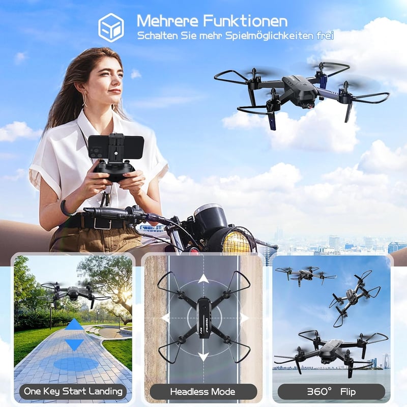 Wipkviey T6 Drón 1080P HD Kamerával - 32 Perc Repülési Idő, WiFi FPV Élő Videó, 2 Akkumulátor, Magasságtartás, Fejnélküli Mód, Kezdőknek