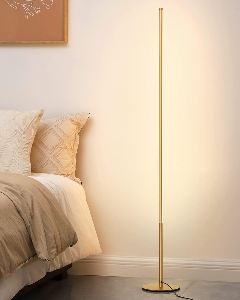 EDISHINE Set de 2 lampadare LED, Auriu, Lampă de colț minimalistă, 146 cm, Cu intensitate reglabilă, 3000K Alb Cald, Comutator de picior, Pentru living, Dormitor