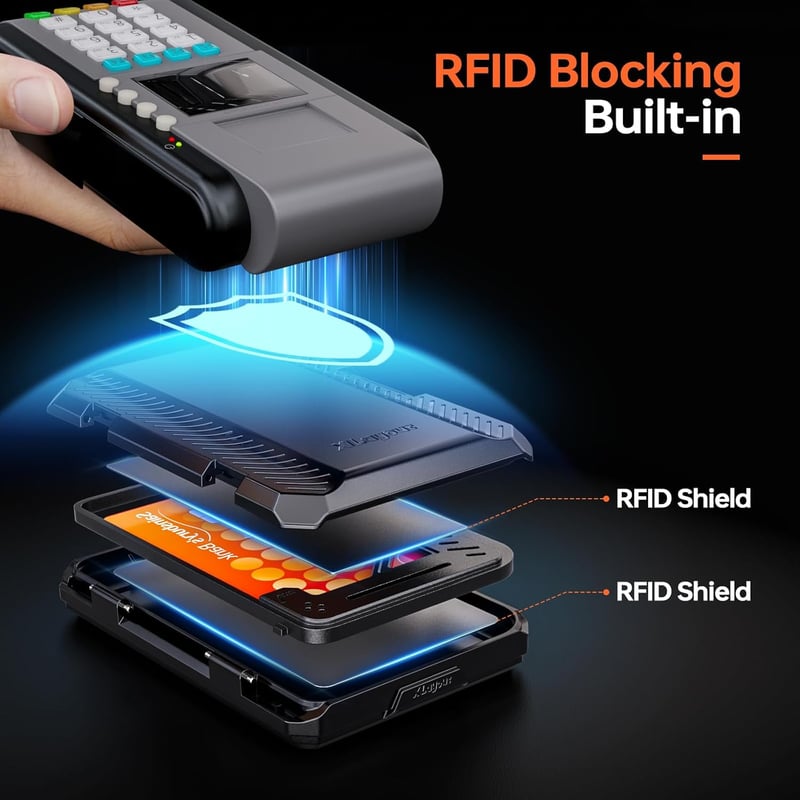 Xlayout Mágneses Pénztárca MagSafe-hez RFID Védelemmel - iPhone Kártyatartó Állvánnyal, 4 Kártya Tárolására, Fényképtartóval, Fekete